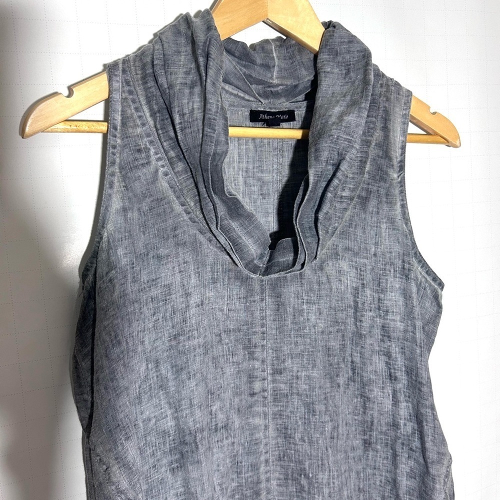 Athena Marie dyed linen dress, modern, asymmetric grey cowl neck - Picture 6 of 9